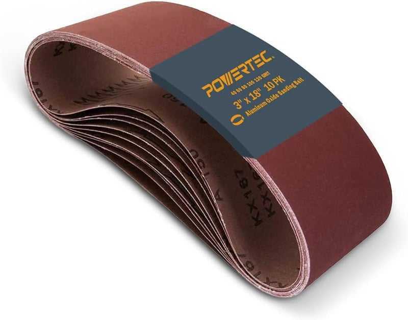 POWERTEC 3 x 18 Inch Sanding Belts, 2 Each of 40/60/80/100/120 Grits, 10PK, Aluminum Oxide Belt Sander Sanding Belt Assortment for Portable Belt Sander, Wood & Paint Sanding, Metal Polishing (110801) - Image 1