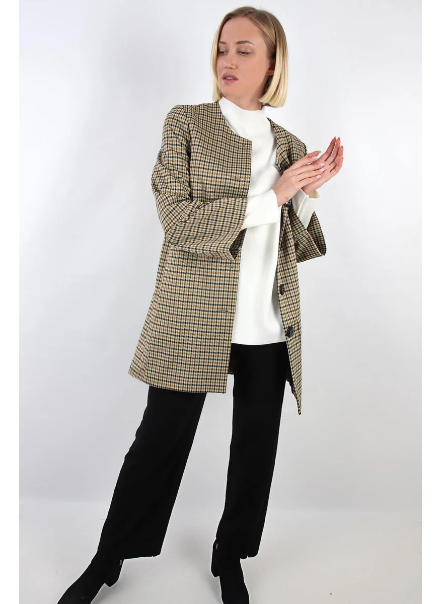 Alexander Gardi Plaid Sleeve Detailed Lined Coat (B19-142003)