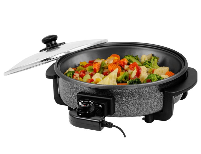 OVENTE 12 Inch Electric Skillet and Frying Pan with Nonstick Coating, 1400W Power, Adjustable Temperature Control, Tempered Glass Lid with Vent and Cool Touch Handles, Black SK11112B - Image 1