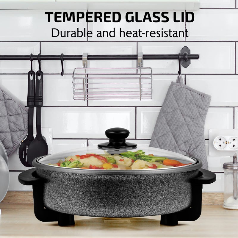 OVENTE 12 Inch Electric Skillet and Frying Pan with Nonstick Coating, 1400W Power, Adjustable Temperature Control, Tempered Glass Lid with Vent and Cool Touch Handles, Black SK11112B - Image 3