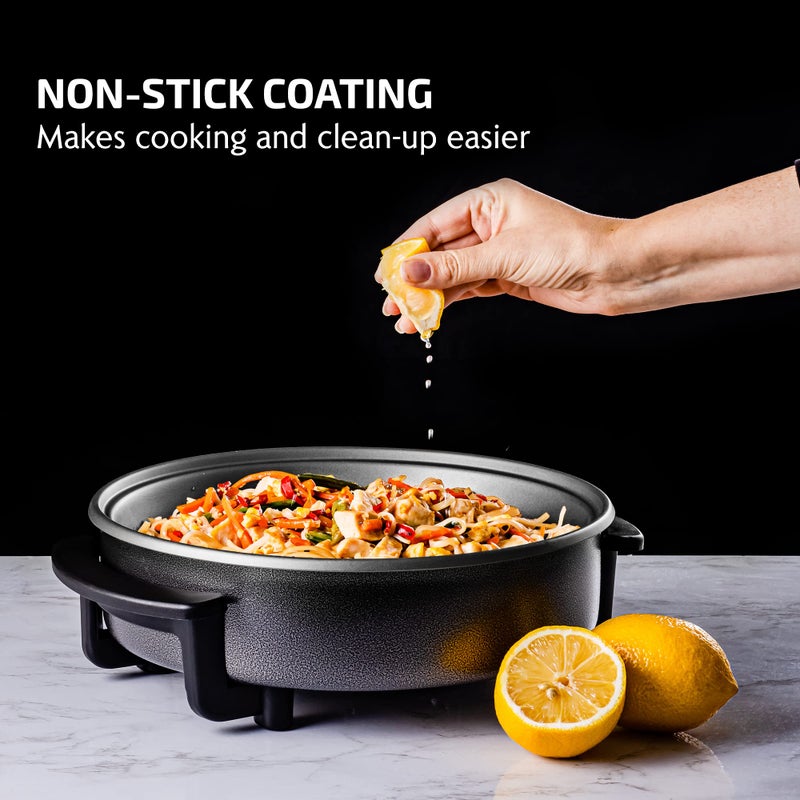 OVENTE 12 Inch Electric Skillet and Frying Pan with Nonstick Coating, 1400W Power, Adjustable Temperature Control, Tempered Glass Lid with Vent and Cool Touch Handles, Black SK11112B - Image 5