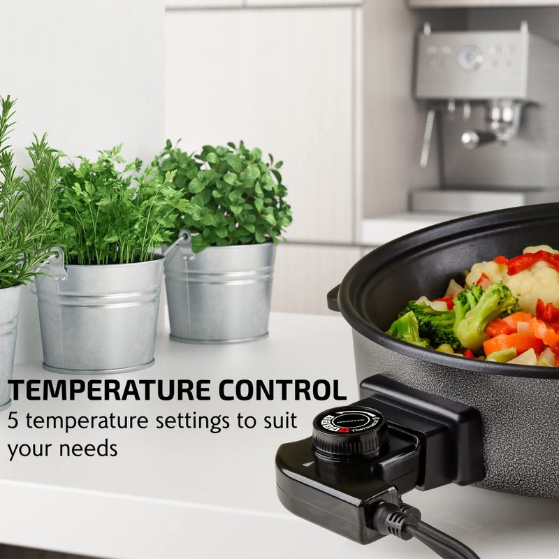 OVENTE 12 Inch Electric Skillet and Frying Pan with Nonstick Coating, 1400W Power, Adjustable Temperature Control, Tempered Glass Lid with Vent and Cool Touch Handles, Black SK11112B - Image 4