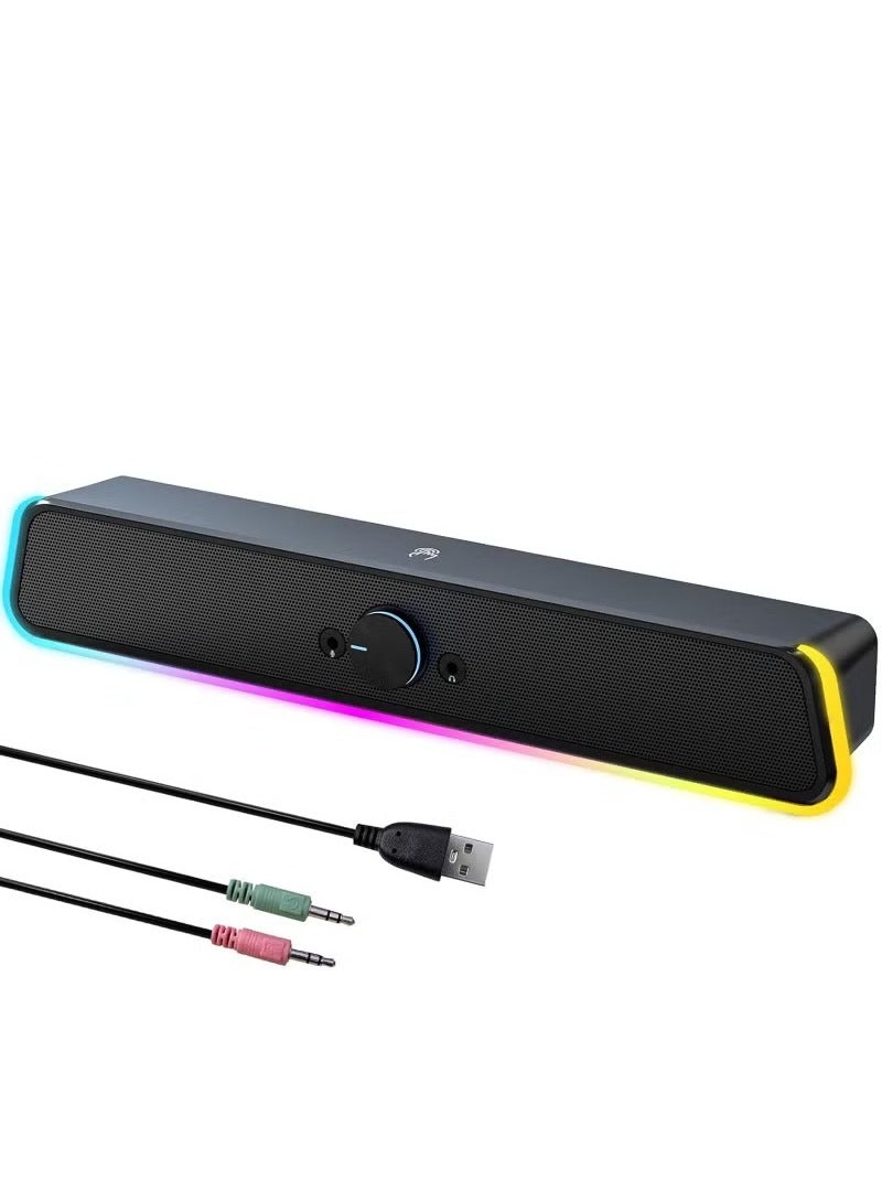 Computer Speakers, Soundbar Speaker with RGB LED Light and 4.5 mm Aux Connection for Game, TV, Desktop, Laptop  - Image 1