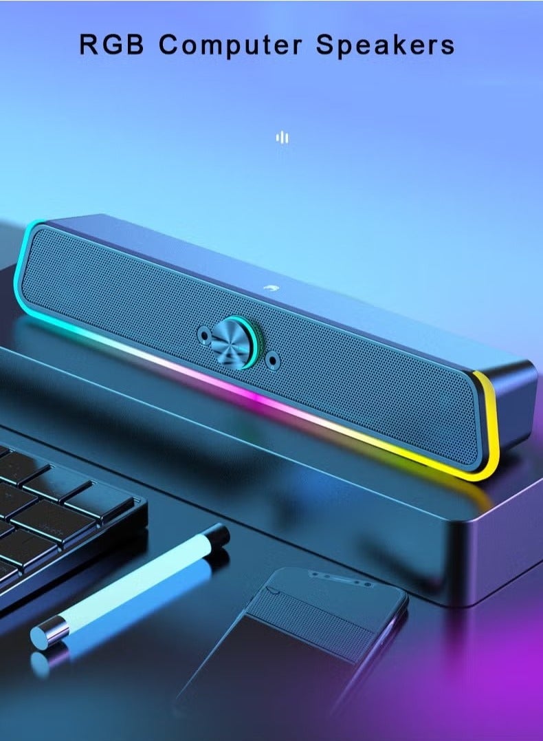 Computer Speakers, Soundbar Speaker with RGB LED Light and 4.5 mm Aux Connection for Game, TV, Desktop, Laptop  - Image 2