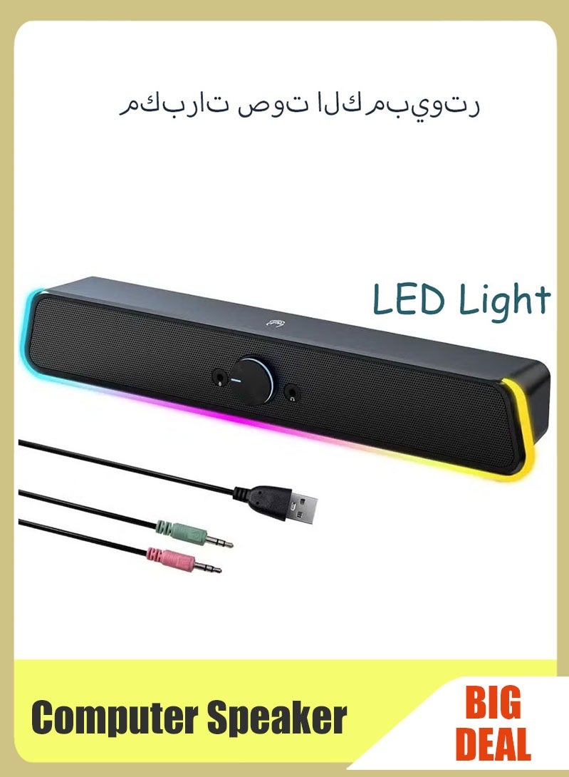 Computer Speakers, Soundbar Speaker with RGB LED Light and 4.5 mm Aux Connection for Game, TV, Desktop, Laptop - Image 1