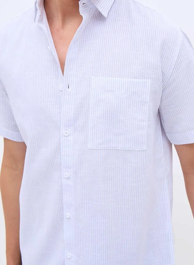 SASSAFRAS Men White Striped Short Sleeve Relaxed Fit Shirt with Pocket