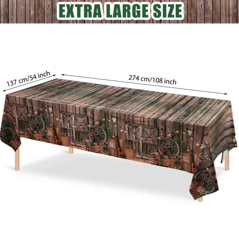 Tiamon 3 Pcs Western Party Tablecloth Western Cowboy Party Table Cover Cowboy Theme Plastic Tablecloth Wild West Wooden House Table Cover for Birthday Supplies - Image 2