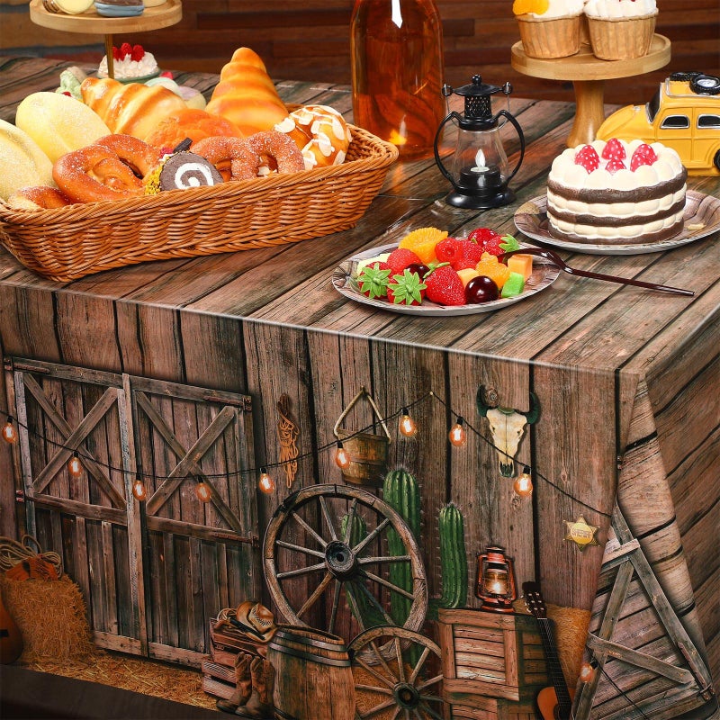 Tiamon 3 Pcs Western Party Tablecloth Western Cowboy Party Table Cover Cowboy Theme Plastic Tablecloth Wild West Wooden House Table Cover for Birthday Supplies - Image 5