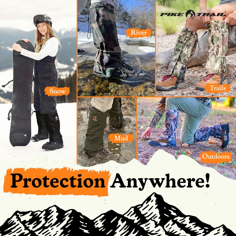 Pike Trail Adjustable Leg Gaiters - Lightweight, Waterproof - Leg Guards for Men & Women - Hiking Essentials Ideal for Hunting, Trekking & Fishing - Black - 1 Pair - Image 5