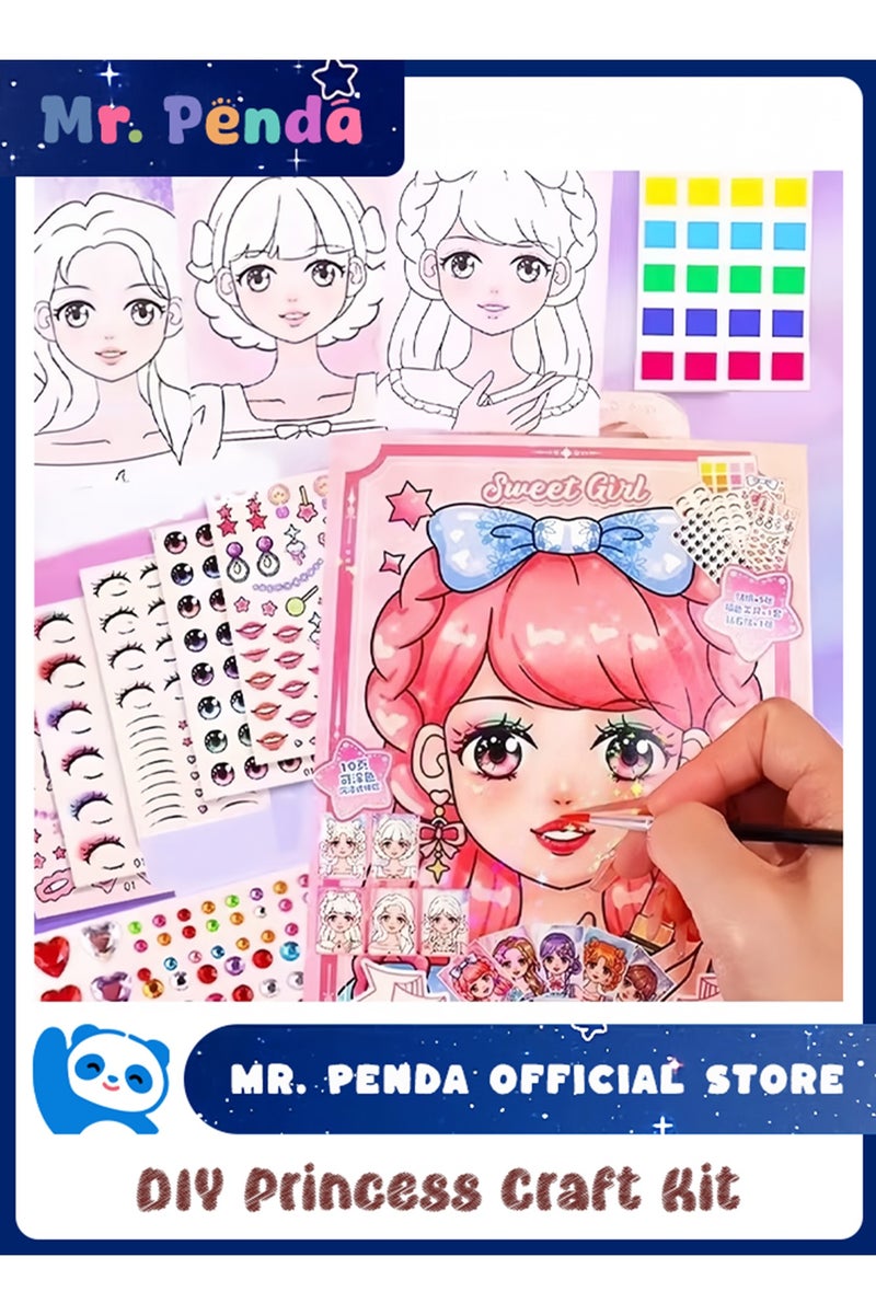 Mr. Penda 1 Pack DIY Princess Makeup and Sticker Craft Kit, Reusable Handmade Set with Pink Paper Bag, Art Supplies, and Sparkling Decals, Ideal Birthday Party Gift for Girls Ages 4 5 6 7 8 9+ Year Old - Image 1