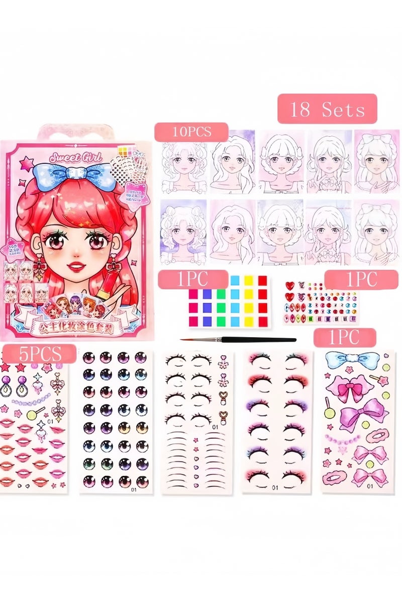 Mr. Penda 1 Pack DIY Princess Makeup and Sticker Craft Kit, Reusable Handmade Set with Pink Paper Bag, Art Supplies, and Sparkling Decals, Ideal Birthday Party Gift for Girls Ages 4 5 6 7 8 9+ Year Old - Image 2