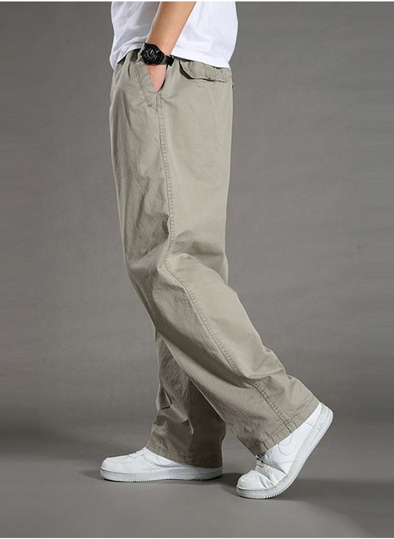 Moovant Men's Casual Pants, Thin Slacks Elastic Waist Relaxed Plus Cargo Pants, Plus Size Cotton Loose Straight Long Pants, Light Grey  - Image 4