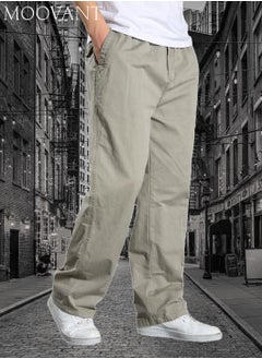 Moovant Men's Casual Pants, Thin Slacks Elastic Waist Relaxed Plus Cargo Pants, Plus Size Cotton Loose Straight Long Pants, Light Grey  - Image 1