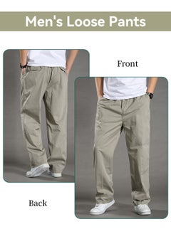 Moovant Men's Casual Pants, Thin Slacks Elastic Waist Relaxed Plus Cargo Pants, Plus Size Cotton Loose Straight Long Pants, Light Grey  - Image 3