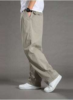 Moovant Men's Casual Pants, Thin Slacks Elastic Waist Relaxed Plus Cargo Pants, Plus Size Cotton Loose Straight Long Pants, Light Grey  - Image 4