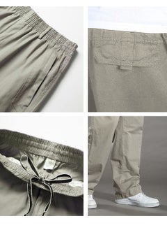 Moovant Men's Casual Pants, Thin Slacks Elastic Waist Relaxed Plus Cargo Pants, Plus Size Cotton Loose Straight Long Pants, Light Grey  - Image 5