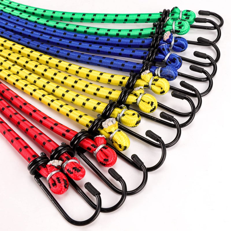 Veppak-Bungee Cords with Hooks, 12 Pack Elastic Bungee Straps Includes 40",32", 24", 16",Heavy Duty Outdoor Bungie Straps to Packing for Camping, Tent, Storing Packages, Fastening Items - Image 1