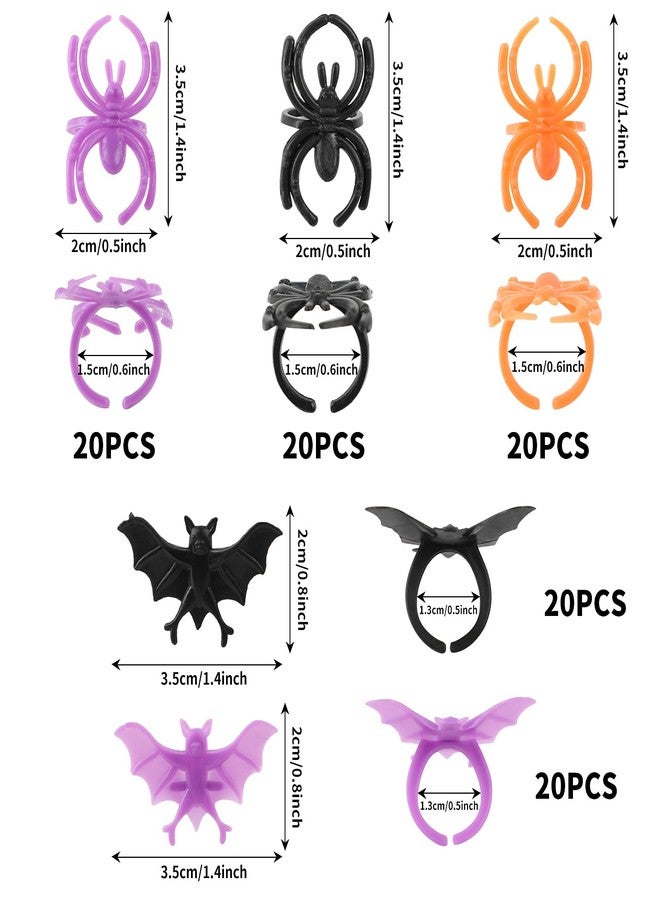 FOIMAS 100pcs Halloween Party Favor Spider Ring Plastic Spider Bat Ring Cupcake Topper for Trick or Treat Halloween Party Favor Home Decoration - Image 3