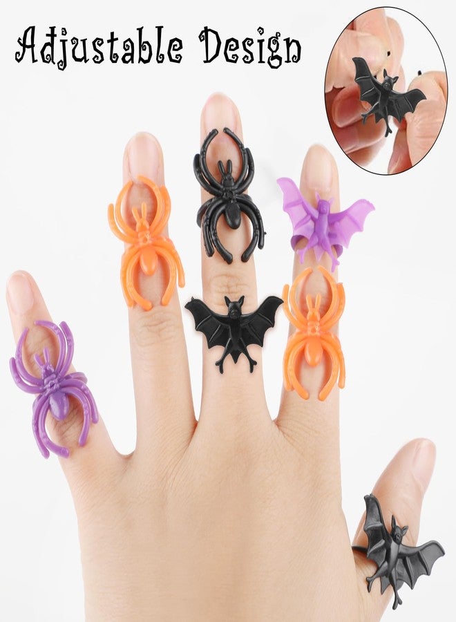 FOIMAS 100pcs Halloween Party Favor Spider Ring Plastic Spider Bat Ring Cupcake Topper for Trick or Treat Halloween Party Favor Home Decoration - Image 2