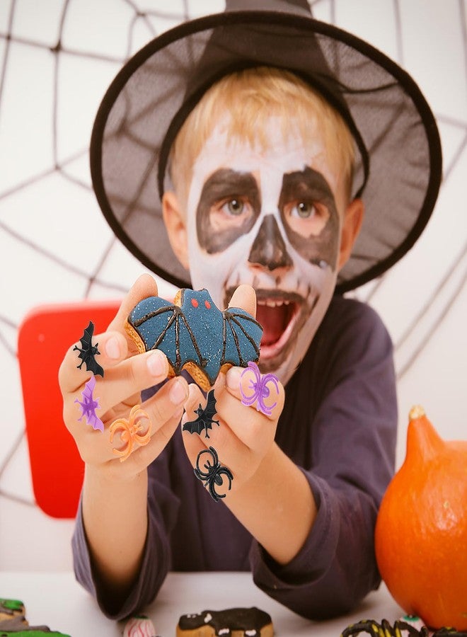 FOIMAS 100pcs Halloween Party Favor Spider Ring Plastic Spider Bat Ring Cupcake Topper for Trick or Treat Halloween Party Favor Home Decoration - Image 4