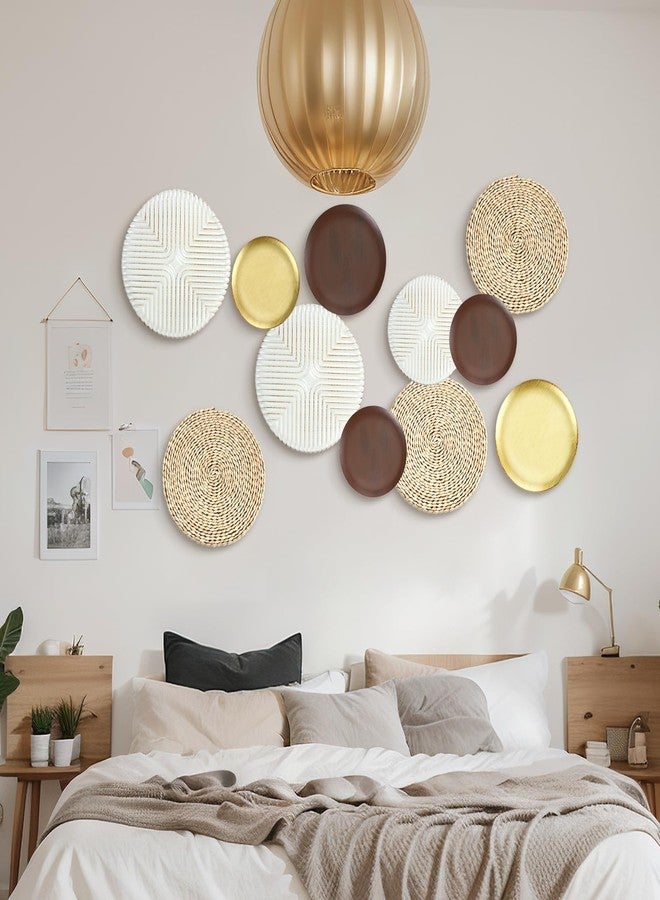 Yuntau 11 Pcs Boho Metal Wall Decor Rattan Golden Wall Art with Boho Basket Macrame Hanging Decor Rustic Farmhouse Artwork for Home Living Room Bedroom Office White Brown Decorations - Image 5