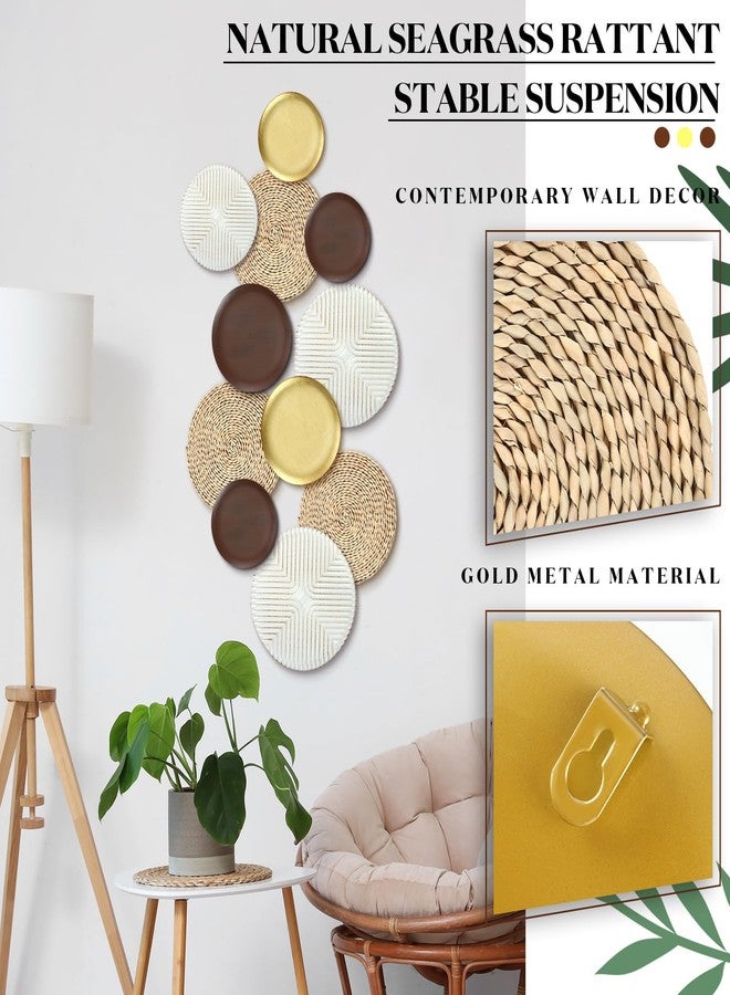 Yuntau 11 Pcs Boho Metal Wall Decor Rattan Golden Wall Art with Boho Basket Macrame Hanging Decor Rustic Farmhouse Artwork for Home Living Room Bedroom Office White Brown Decorations - Image 4