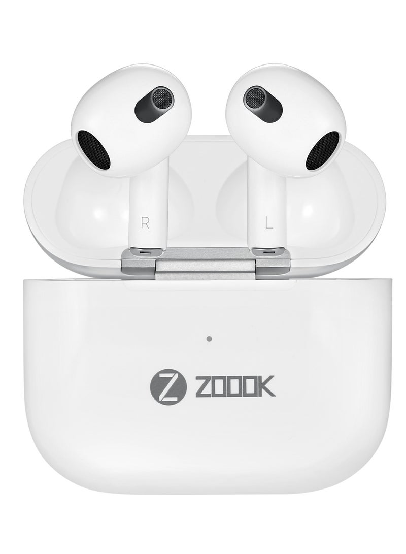 Zoook سماعات أذن لاسلكية حقيقية AirPro 2.0 بلوتوث 5.4 مع ميكروفون لإلغاء الضوضاء DSP، 30 ساعة من وقت التشغيل، تحكم باللمس وشحن سريع سماعات رأس لاسلكية TWS لجهاز iPhone 16، 15، 14، Samsung Galaxy S24، S23، S22، هواتف أندرويد، iPad، أجهزة لوحية سماعات أذن ستيريو خفيفة الوزن مع صوت عميق باللون الأبيض - Image 1