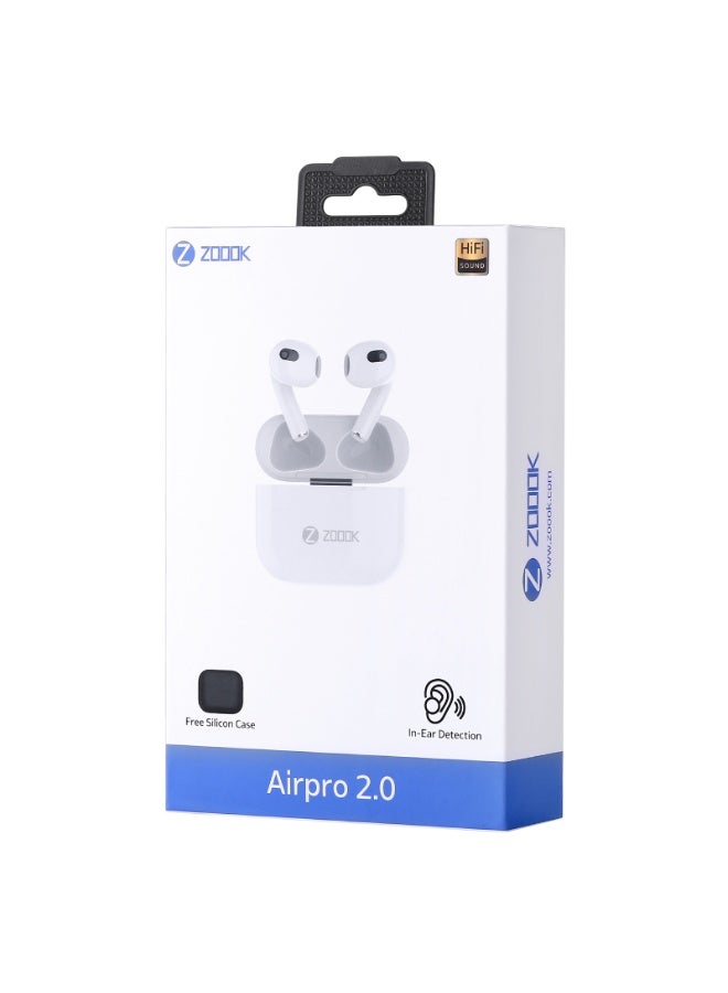 Zoook سماعات أذن لاسلكية حقيقية AirPro 2.0 بلوتوث 5.4 مع ميكروفون لإلغاء الضوضاء DSP، 30 ساعة من وقت التشغيل، تحكم باللمس وشحن سريع سماعات رأس لاسلكية TWS لجهاز iPhone 16، 15، 14، Samsung Galaxy S24، S23، S22، هواتف أندرويد، iPad، أجهزة لوحية سماعات أذن ستيريو خفيفة الوزن مع صوت عميق باللون الأبيض - Image 3