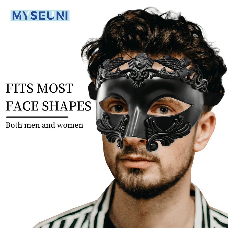 MYSEUNI Black Masquerade Mask for Men - Greek Mythological Roman Mask - Venetian Half Face Mask for Mascarade Ball Halloween Party Mardi Gras Masks Costume - Image 3