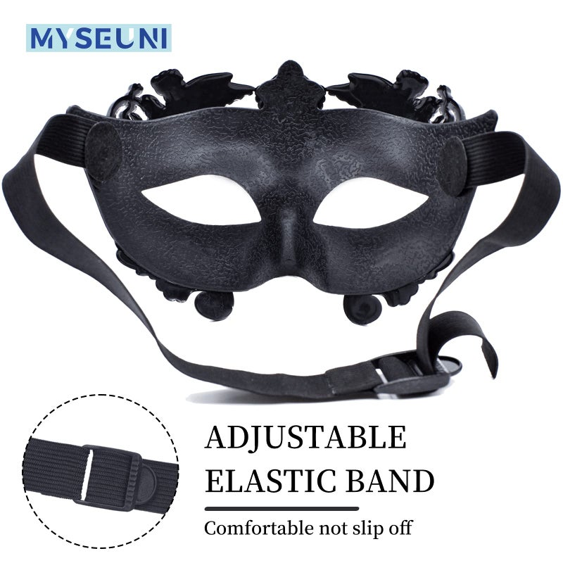 MYSEUNI Black Masquerade Mask for Men - Greek Mythological Roman Mask - Venetian Half Face Mask for Mascarade Ball Halloween Party Mardi Gras Masks Costume - Image 5