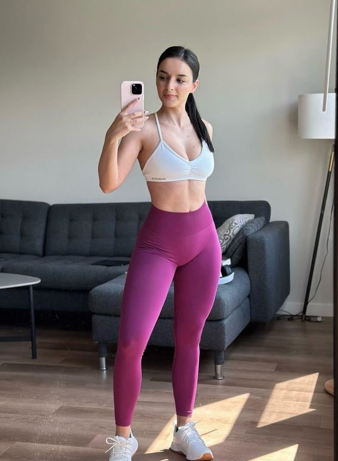 AUROLA Dream Collection Workout Leggings for Women High Waist Seamless Scrunch Athletic Running Gym Fitness Active Pants Magenta L - Image 4