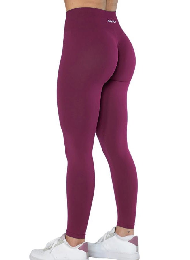 AUROLA Dream Collection Workout Leggings for Women High Waist Seamless Scrunch Athletic Running Gym Fitness Active Pants Magenta L - Image 1