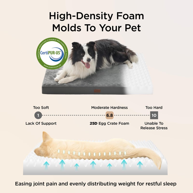 Bedsure ComfyFleece XL Dog Bed for Crate - Extra Large Orthopedic Pet Beds with Removable Washable Cover, NOT Waterproof Egg Crate Foam Mat for Pets Up to 80 lbs, 41"x27"x3.3", Not for Chewers - Image 3