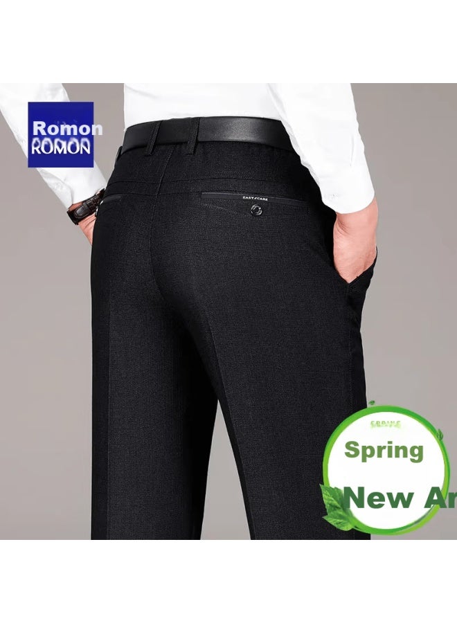 Romon Men's Casual Pants Spring And Autumn New Men's Dress Pants Middle-aged And Elderly Black Regular Fit 31 - Image 1