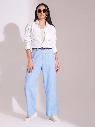 globus Women Cotton High-Rise Wide Leg Formal Trousers