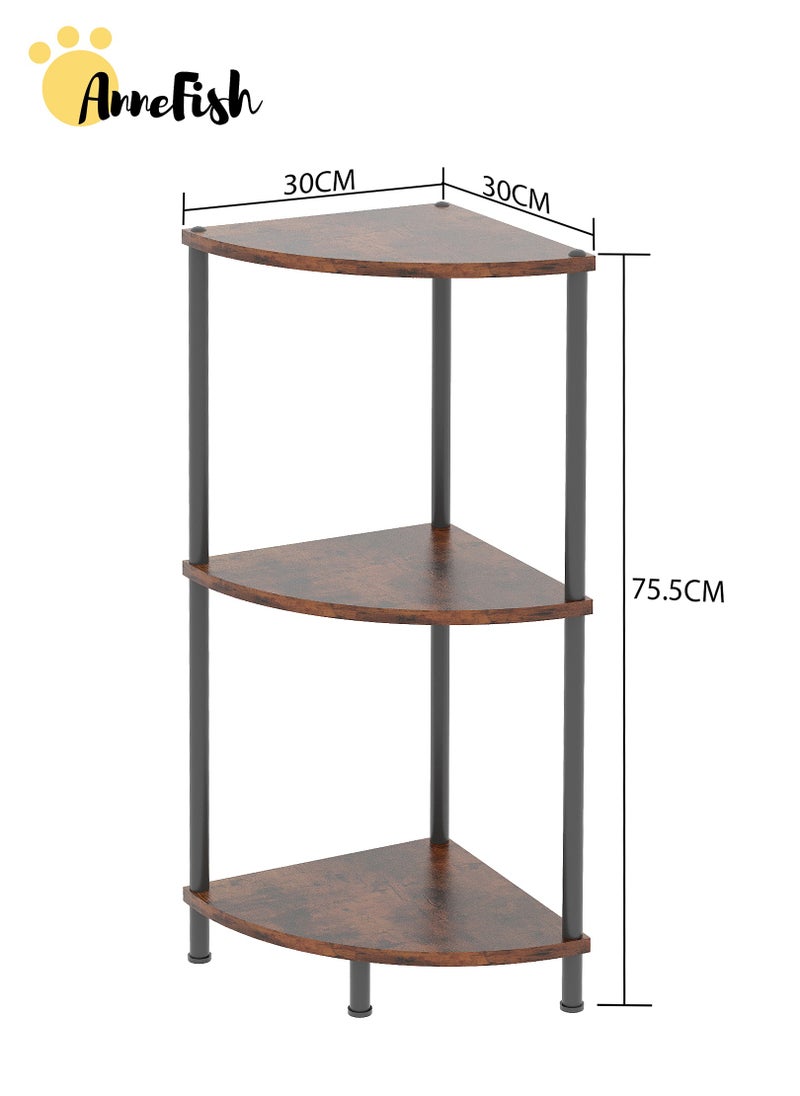 AnneFish 3Tier Corner Shelf Stand Industrial Corner Bookshelf With Metal Frame Plant Corner Display Shelf Corner Bookcase for Small Bedroom Living Room Rustic Brown  - Image 2