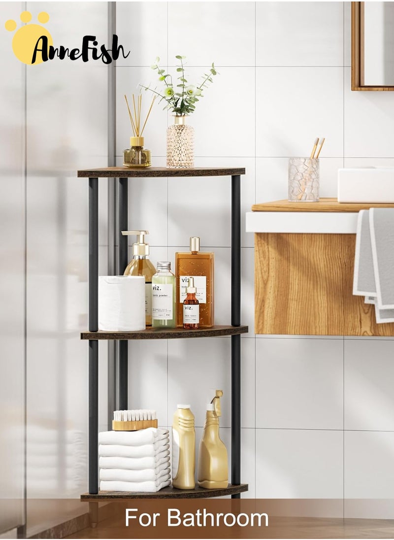 AnneFish 3Tier Corner Shelf Stand Industrial Corner Bookshelf With Metal Frame Plant Corner Display Shelf Corner Bookcase for Small Bedroom Living Room Rustic Brown  - Image 5