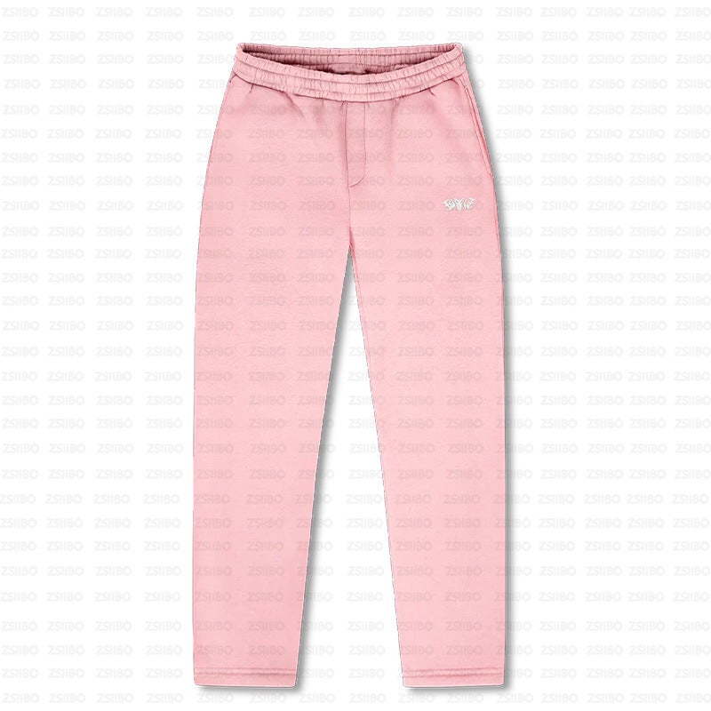 European and American Fashion Simple Loose All-match Hoodie Sweatshirt Pullover Distinctive Embroidered Mens and Womens Pullover Sweater Pants Pink Trousers - Image 1