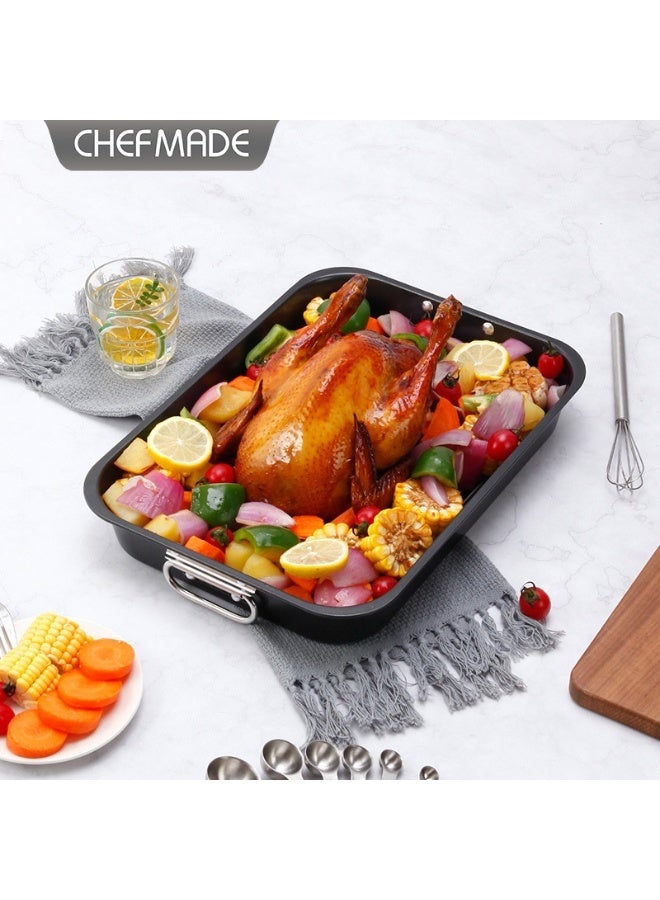 chefmade 15-Inch Non-Stick Roasting Pan with Flat Wire Rack - Image 3