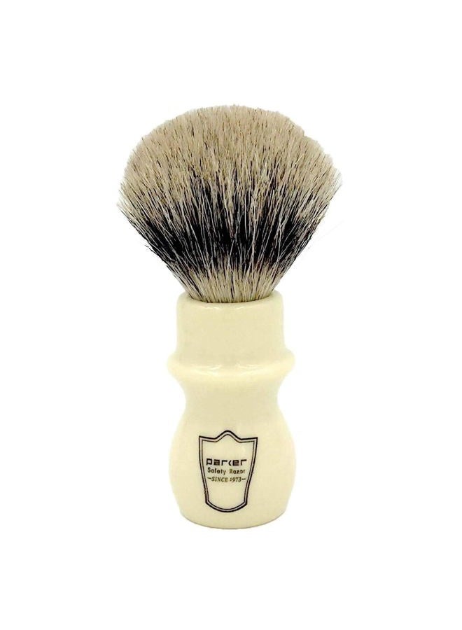 Parker Safety Razor Parker Handmade Deluxe Mug Shaving Brush with Stand – 100% 3-Band Pure Badger Bristles –Extra Dense and Firm (Ivory) - Image 2