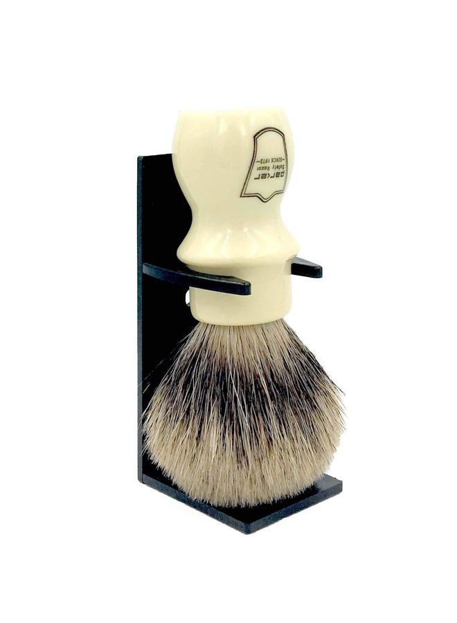 Parker Safety Razor Parker Handmade Deluxe Mug Shaving Brush with Stand – 100% 3-Band Pure Badger Bristles –Extra Dense and Firm (Ivory) - Image 1