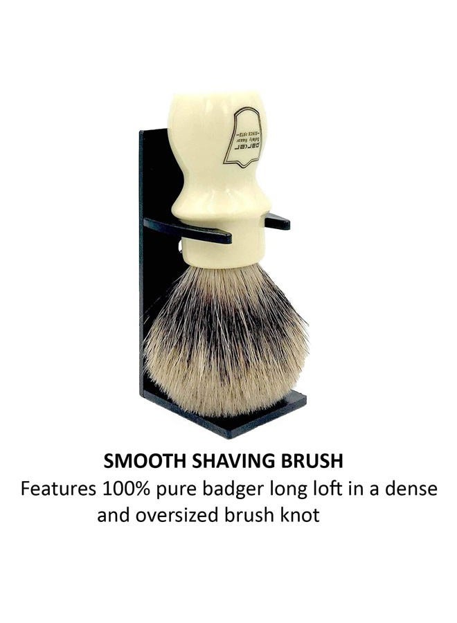 Parker Safety Razor Parker Handmade Deluxe Mug Shaving Brush with Stand – 100% 3-Band Pure Badger Bristles –Extra Dense and Firm (Ivory) - Image 3