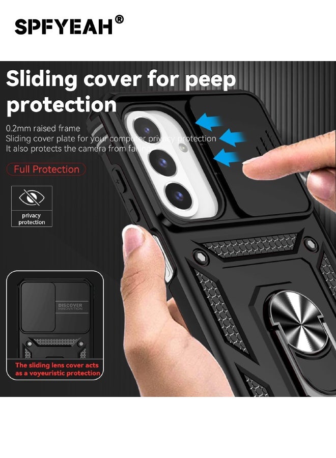 اس بي اف يا. [2 في 1] جراب Samsung Galaxy A26 مع واقي شاشة زجاجي مقوى عالي الدقة، غطاء كاميرا منزلق، حامل حلقي مدمج يدور 360 درجة، جراب واقٍ مقاوم للصدمات والسقوط شديد التحمل لهاتف Samsung Galaxy A26 5G مقاس 6.7 بوصة (أسود، عبوة من 1+1) - Image 4