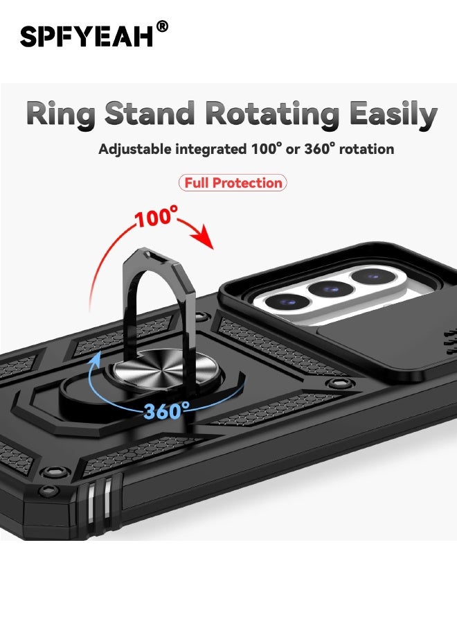 اس بي اف يا. [2 في 1] جراب Samsung Galaxy A26 مع واقي شاشة زجاجي مقوى عالي الدقة، غطاء كاميرا منزلق، حامل حلقي مدمج يدور 360 درجة، جراب واقٍ مقاوم للصدمات والسقوط شديد التحمل لهاتف Samsung Galaxy A26 5G مقاس 6.7 بوصة (أسود، عبوة من 1+1) - Image 5