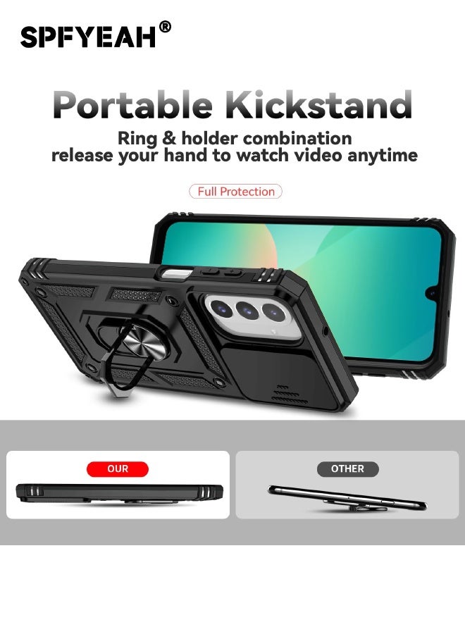 اس بي اف يا. [2 في 1] جراب Samsung Galaxy A26 مع واقي شاشة زجاجي مقوى عالي الدقة، غطاء كاميرا منزلق، حامل حلقي مدمج يدور 360 درجة، جراب واقٍ مقاوم للصدمات والسقوط شديد التحمل لهاتف Samsung Galaxy A26 5G مقاس 6.7 بوصة (أسود، عبوة من 1+1) - Image 3