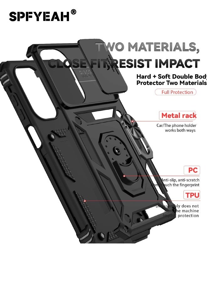 اس بي اف يا. [2 في 1] جراب Samsung Galaxy A26 مع واقي شاشة زجاجي مقوى عالي الدقة، غطاء كاميرا منزلق، حامل حلقي مدمج يدور 360 درجة، جراب واقٍ مقاوم للصدمات والسقوط شديد التحمل لهاتف Samsung Galaxy A26 5G مقاس 6.7 بوصة (أسود، عبوة من 1+1) - Image 2