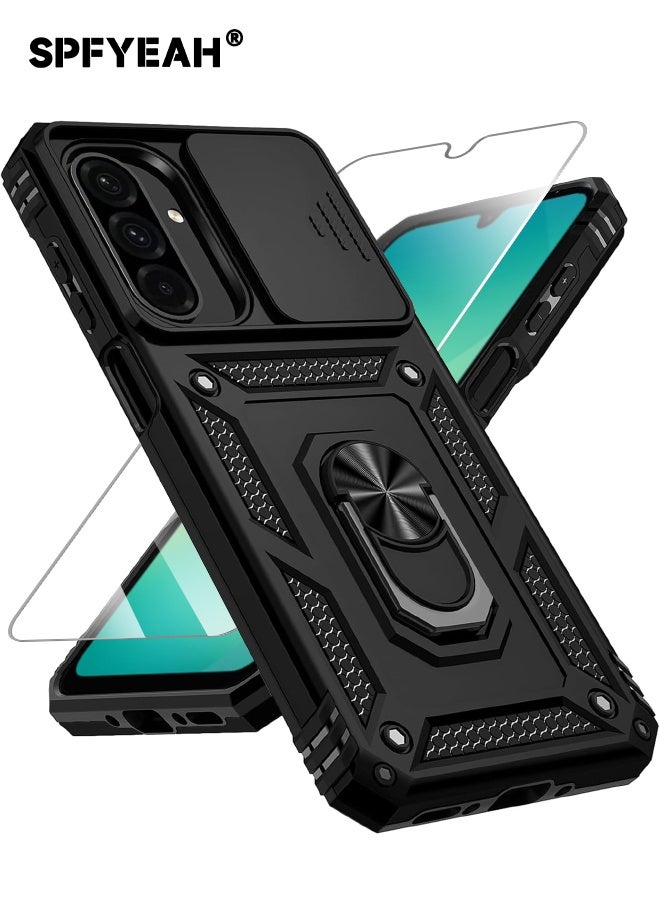 اس بي اف يا. [2 في 1] جراب Samsung Galaxy A26 مع واقي شاشة زجاجي مقوى عالي الدقة، غطاء كاميرا منزلق، حامل حلقي مدمج يدور 360 درجة، جراب واقٍ مقاوم للصدمات والسقوط شديد التحمل لهاتف Samsung Galaxy A26 5G مقاس 6.7 بوصة (أسود، عبوة من 1+1) - Image 1