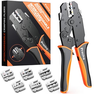 Preciva Crimping Tool Set, Ratchet Cable Crimp Plier Tool Kit, Electrical Terminal Cable Crimper with 6 Heads for Quick Change, Heat Shrink/Insulated/Bare/Ferrules/Spade Crimp/Solar Energy Terminals - pzsku/ZFDD50F0782EA6ABF30FAZ/45/1751889499/456a60b3-83be-451c-9fa9-5839ead890eb