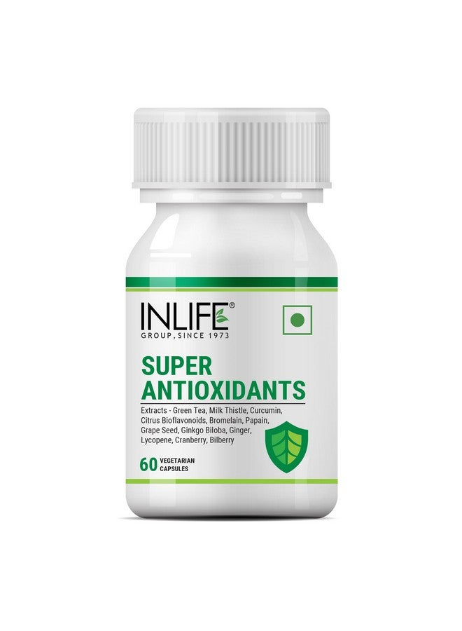INLIFE Super Antioxidant Supplement Lycopene, Green Tea, Milk Thistle, Curcumin, Grape Seed, Ginkgo Biloba, Ginger, Cranberry, Alpha Lipoic Acid, Lutein, Zeaxanthin - Pack of 60 Vegetarian Capsules - Image 1
