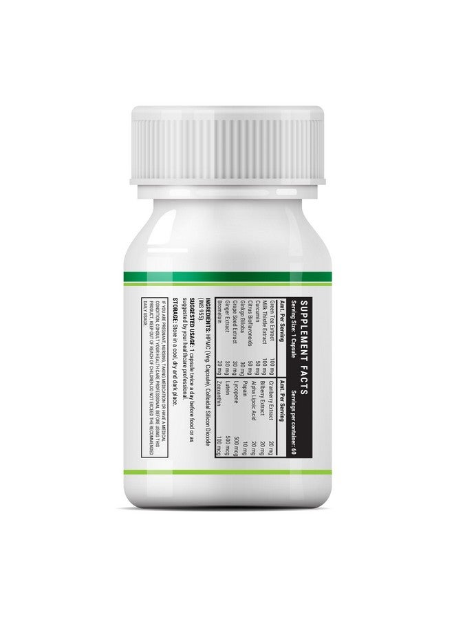 INLIFE Super Antioxidant Supplement Lycopene, Green Tea, Milk Thistle, Curcumin, Grape Seed, Ginkgo Biloba, Ginger, Cranberry, Alpha Lipoic Acid, Lutein, Zeaxanthin - Pack of 60 Vegetarian Capsules - Image 3
